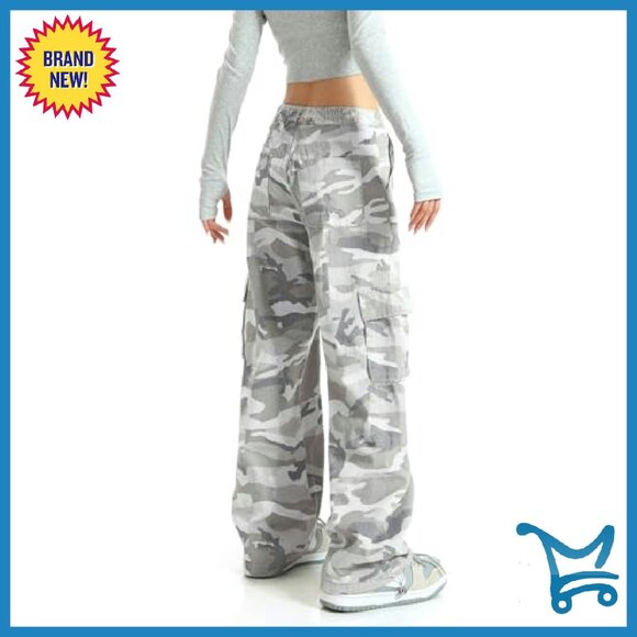 Women's Cargo Pants Wide Leg Drawstring 6 Pockets Casual Streetwear - Picture 3 of 4